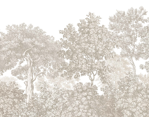 Beige engraved forest landscape wallpaper