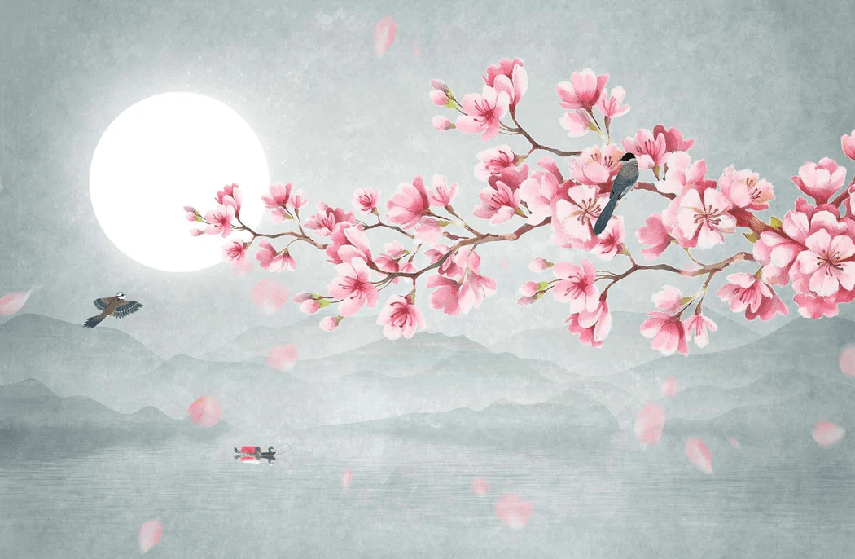 Poetic cherry blossom floral wallpaper