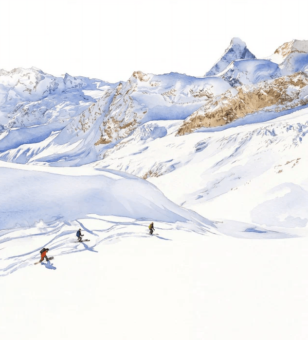 Papier peint heliski Zermatt – Montagnes suisses en aquarelle - Muralconcept
