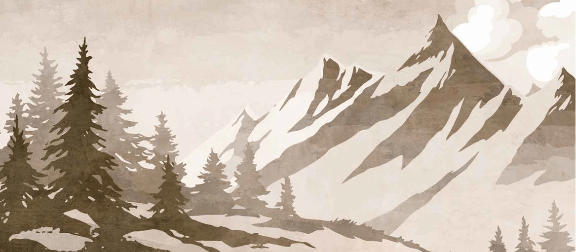 Vintage sepia pine tree and mountain wallpaper
