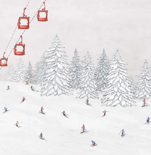 Colorful skiers gondola wallpaper