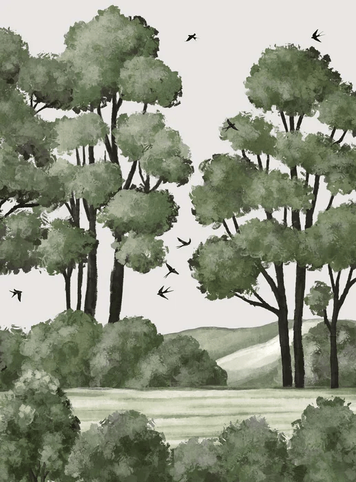 Green forest river landscape wallpaper