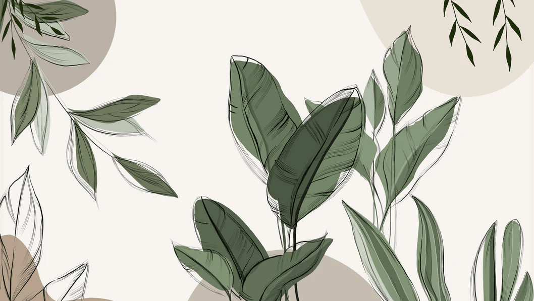 Taupe graphic plant panoramic wallpaper