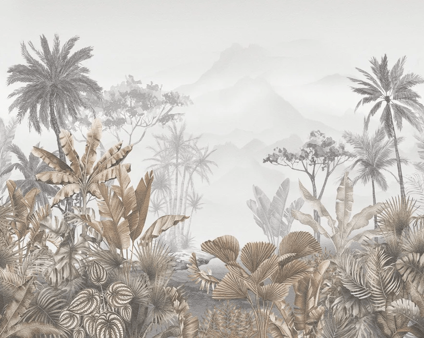 Tropical sepia trend restaurant wallpaper