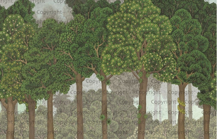 Papier peint grands arbres illustré