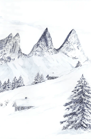 Watercolor wallpaper of an Alpine dream