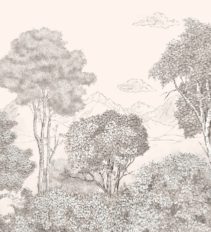 Papier peint panoramique Forêts et Monts Crayonnés Beige - Muralconcept