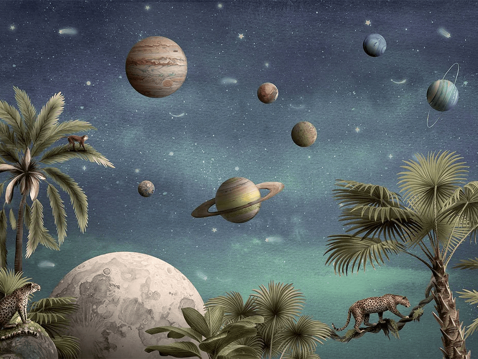 Planets and wild animals wallpaper