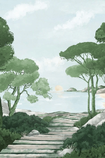 Papier peint balade dans les calanques vert - Muralconcept