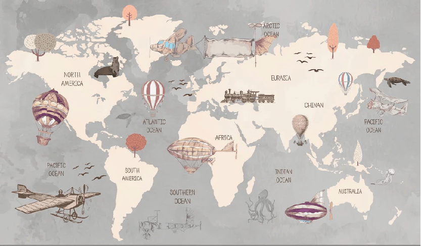 Panoramic wallpaper World map Kids