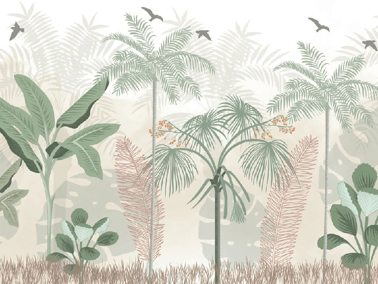 Pastel jungle panoramic wallpaper