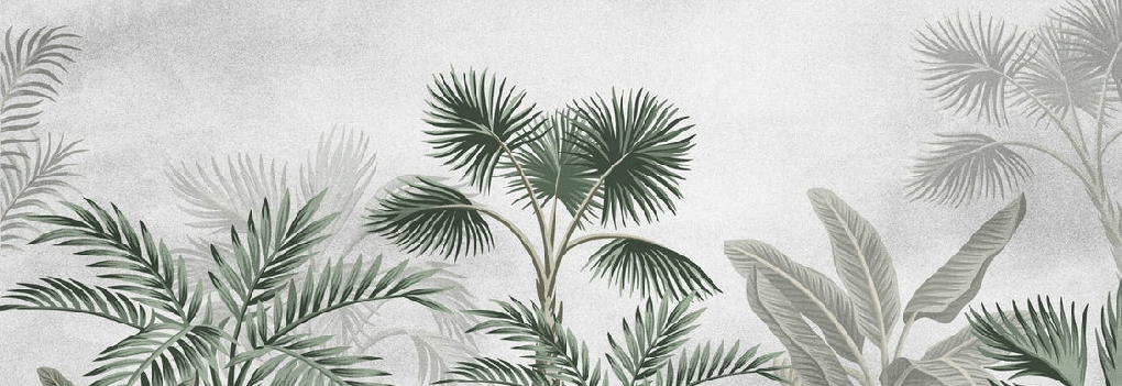 Trendy jungle wallpaper with exotic trees