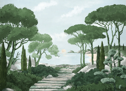 Papier peint balade dans les calanques vert