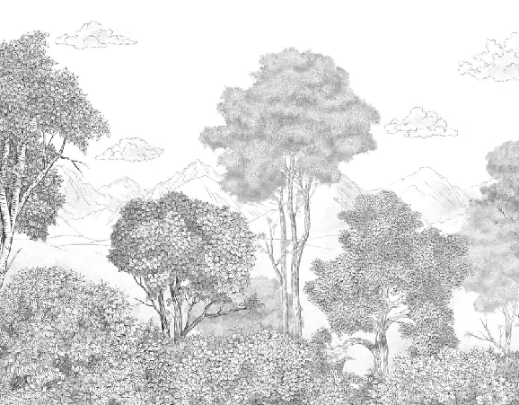Panoramic wallpaper Forests and Mountains Sketched
