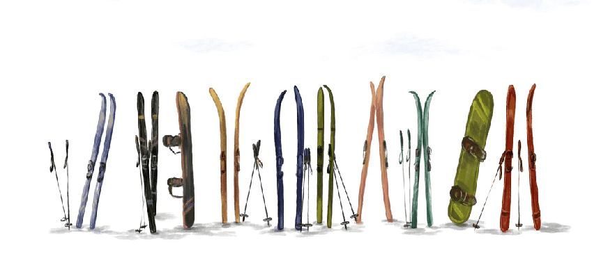 Colorful skis panoramic wallpaper