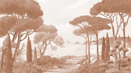 Papier peint balade dans les calanques terracotta