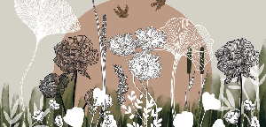 Panoramic wallpaper with floral illustration