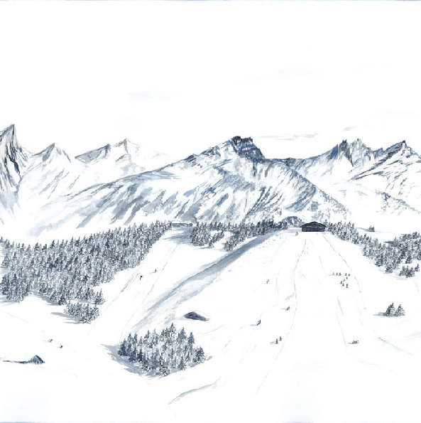 Megève mountain wallpaper – Hand-painted artistic mural