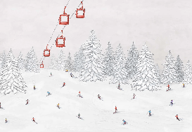 Colorful skiers gondola wallpaper