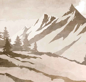 Papier peint sapin et montagne vintage sépia