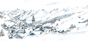 Papier peint panoramique La Clusaz en peinture - Muralconcept