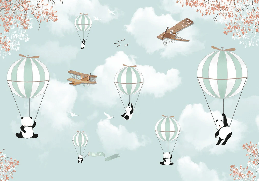 Panda in Hot Air Balloons Wallpaper