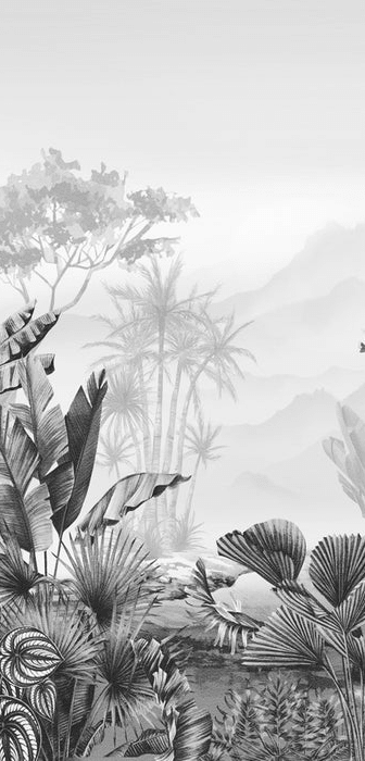 Papier peint tendance tropical noir et blanc - Muralconcept