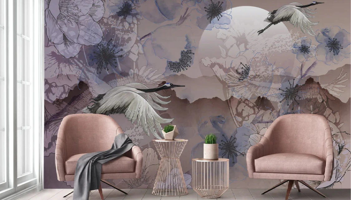 Papier peint grues japonaises