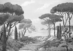 Papier peint balade dans les calanques noir et blanc