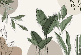 Graphic plant panorama wallpaper taupe