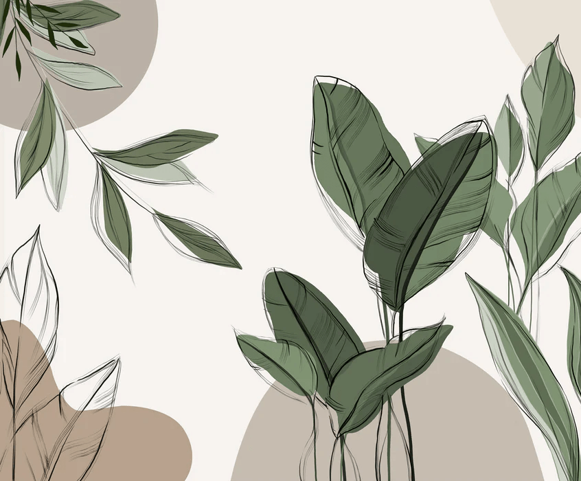 Taupe graphic plant panoramic wallpaper