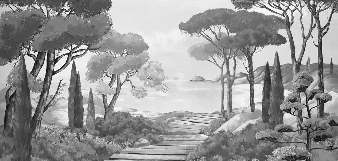 Papier peint balade dans les calanques noir et blanc - Muralconcept