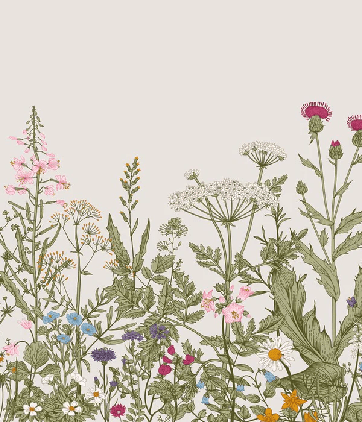 Romantic folk botanical flower wallpaper
