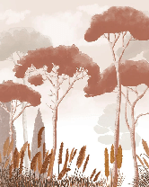 Cypress, pine, and pampas grass wallpaper in terracotta