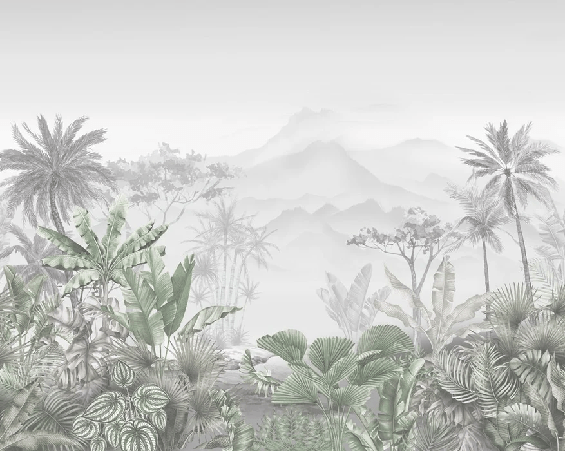 Tropical green bathroom wallpaper