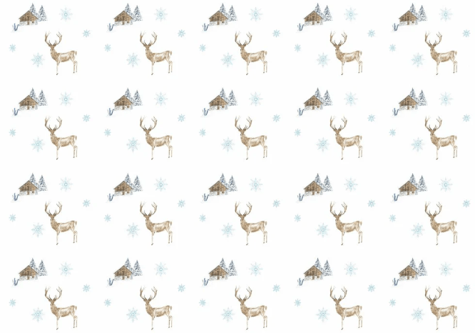 Papier peint motif montagne – Cerfs, chalets et flocons - Muralconcept