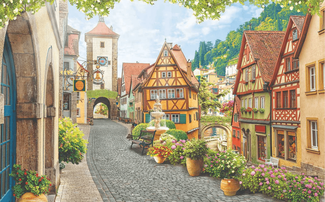Alsace flower-filled alley wallpaper