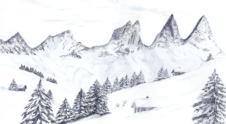 Papier peint aquarelle d’un rêve Alpin - Muralconcept