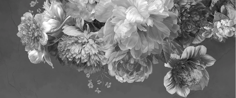 Papier peint fleur pivoine noir et blanc