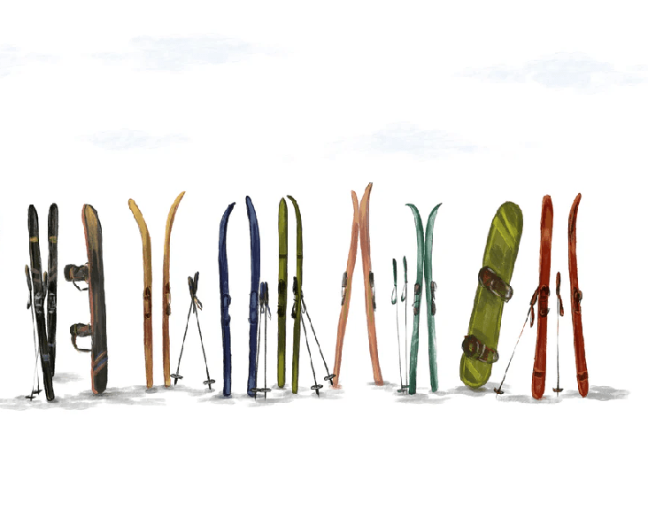 Colorful skis panoramic wallpaper