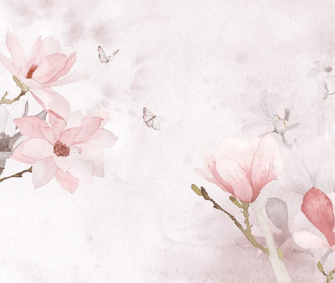 Papier peint aquarelle magnolia rose - Muralconcept
