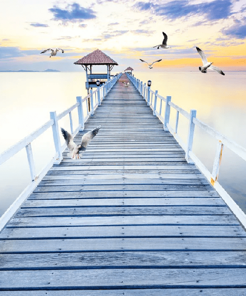 Trompe l'oeil wallpaper Pontoon with sea view