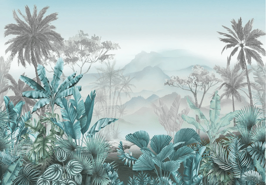 Trendy tropical blue wallpaper