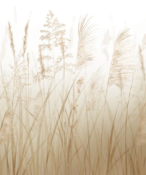 Beige wheat field flower wallpaper for the bathroom