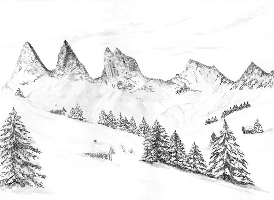 Watercolor wallpaper of an Alpine dream