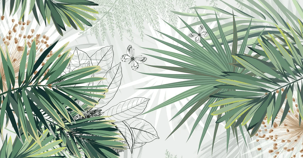 Nature green palm bathroom wallpaper