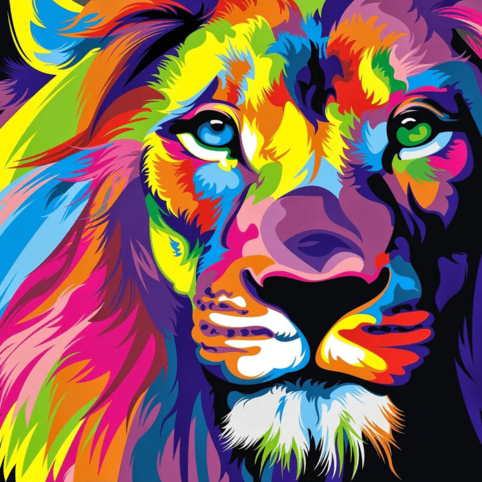 Color pop lion panoramic wallpaper