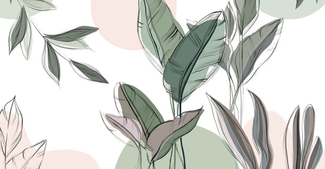 Green graphic plant panoramic wallpaper