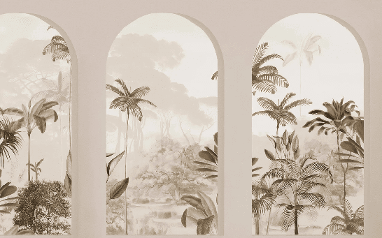 Papier peint arches luxuriantes sépia - Muralconcept