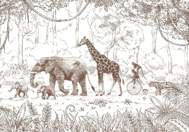 Papier peint jungle enfant monochrome - Muralconcept